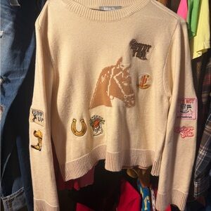 Blueb Beige western Embroidered Sweater